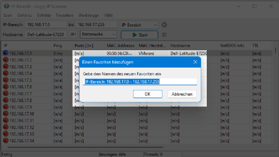 Namensvergabe für einen Scan, der als Favorit hinzugefügt wird.