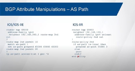 BGP attribute manipulations -- AS path