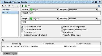 Figure 21: Setting the property transfer parameters in for session.