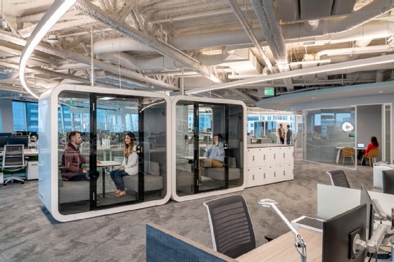 Soundproof phone booths in PTC's Boston headquarters