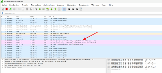 Mit Wireshark lassen sich die IP-Pakete anzeigen, die von der Netzwerkuntersuchung mit Nmap erzeugt werden.