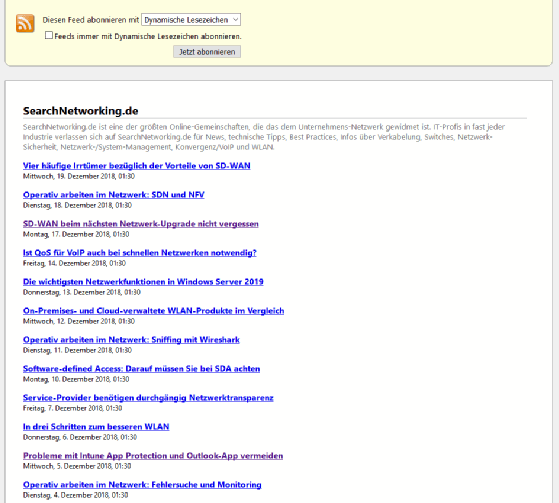 RSS-Feed einer Webseite in Firefox Version 63.