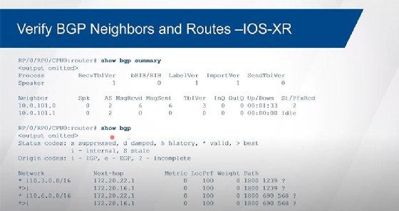 Verify BGP neighbors and routes -- IOS XR