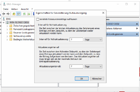 Konfigurieren Sie Alterung und Aufräumen, um veraltete Ressourcen-Records zu löschen.