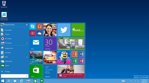 Startmen� in Windows 10
