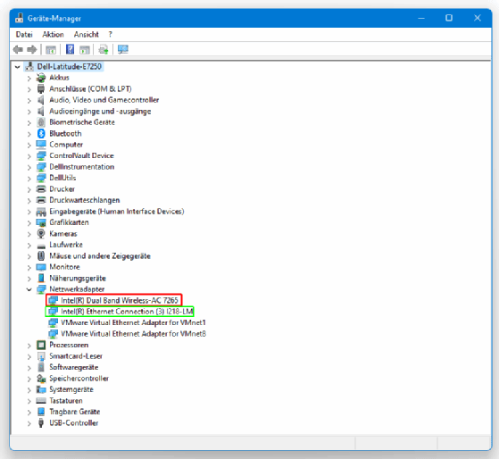 Abbildung 4: Der Geräte-Manager von Windows 11 zeigt die verschiedenen verfügbaren Netzwerkadapter an, in diesem Fall sowohl für Ethernet als auch für WLAN.