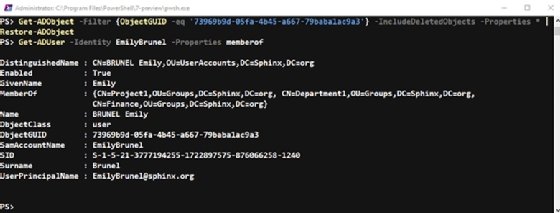 restored Active Directory user account