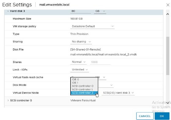 Screenshot of disk settings