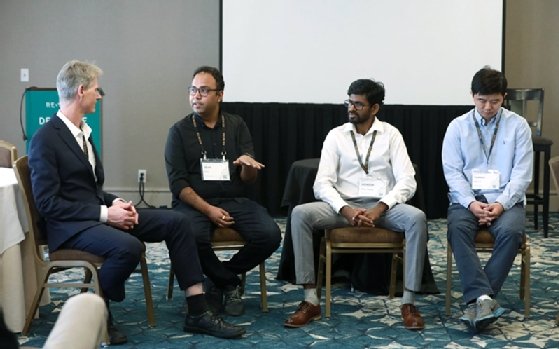 From left to right: Moderator George Lawton; Deval Pandya, data scientist at Shell; Jagadish Mahendran, AI engineer at Fellow Robots; and Huaixiu Zheng, tech lead for Uber AI; share AI best practices at the ReWork Applied AI Summit.