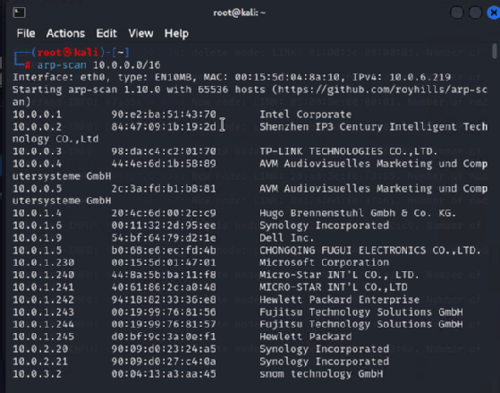 Ein ARP-Scan offenbart bereits wichtige Informationen zu allen Netzwerkgeräten.