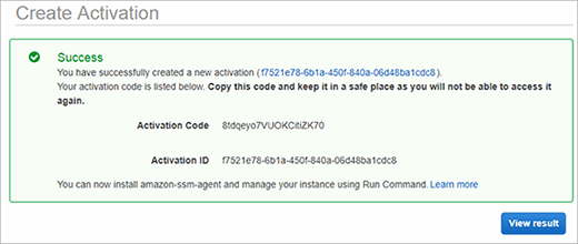 Note the activation code and activation ID after creating an activation.