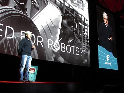 Jason Hoffman, vice president and head of cloud infrastructure at Ericsson, speaks during a keynote address at the Red Hat Summit in Boston on Wednesday.