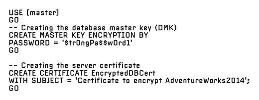 Create a DMK and a server certificate in the master database