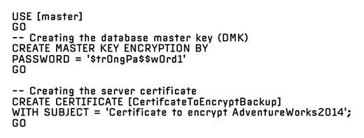 Create a DMK and a server certificate in the master database