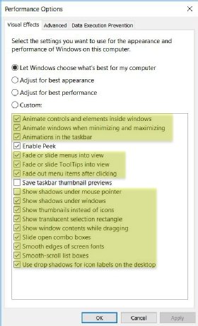 windows 10 turn off visual effects