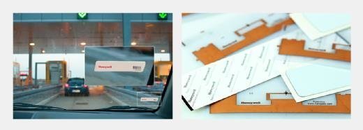 Passive RFID tags from Honeywell used on toll roads.