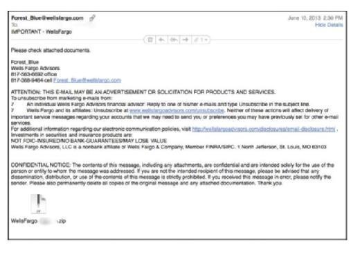 Email with an attachment file that is zipped