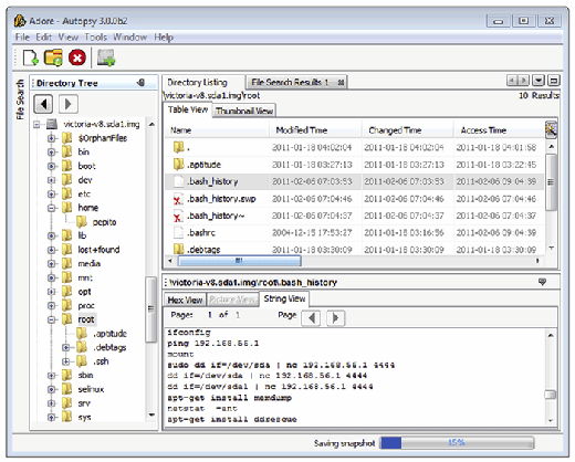 FIGURE 3.12 - Command history contents viewed using The Sleuth Kit and Autopsy GUI