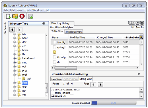 FIGURE 3.14 - Trojanized binaries ifconfig and syslogd in /sbin have inode numbers that differ significantly from the majority of other (legitimate) binaries in this directory