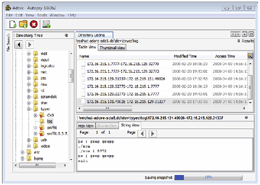 FIGURE 3.9–Sniffer logs on a compromised system viewed using The Sleuth Kit