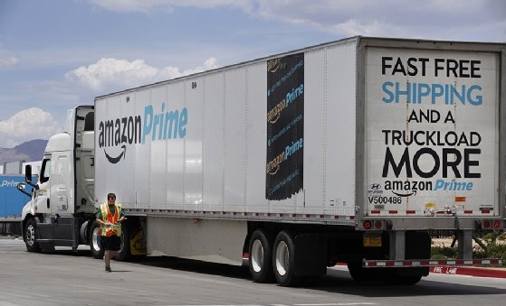 Parked Amazon tractor-trailer truck