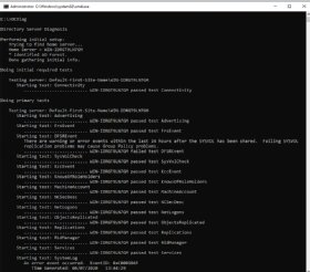 Abbildung 1: DCDiag gibt Informationen zum Status von Active Directory aus.
