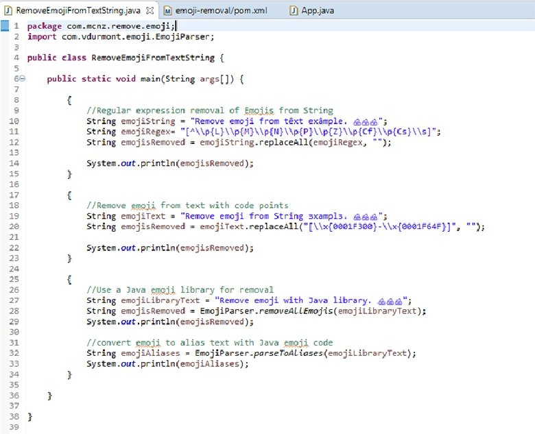 3 ways to remove emojis from text files in Java