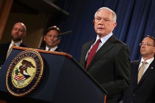 Attorney General Sessions announces shutdown of AlphaBay dark web market by FBI and DEA.