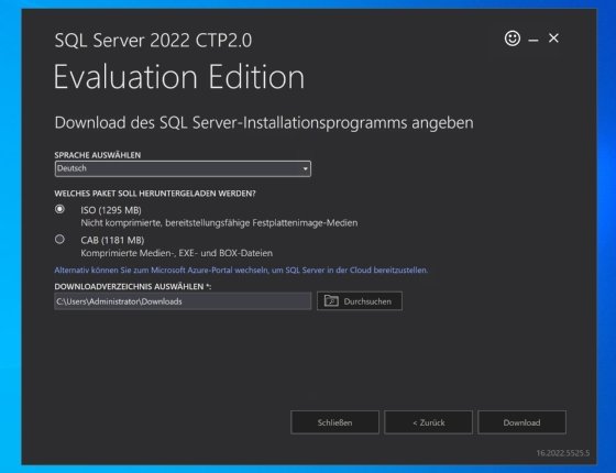 Der Download und die Installation von SQL Server 2022 kann über eine ISO-Datei erfolgen.