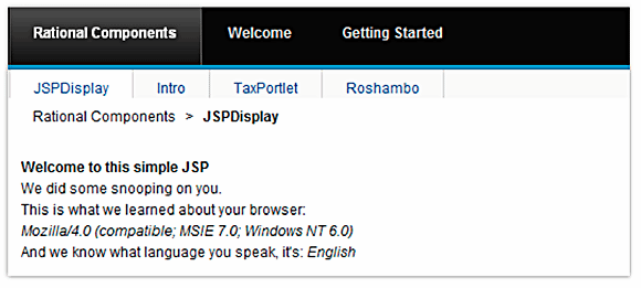 Result of running the JSPDisplay portlet