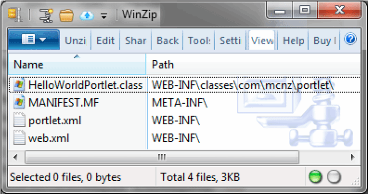 Figure 5. Note the folder locations of the compiled Java class, and the deployment descriptors.