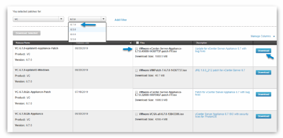 VCSA patch downloads