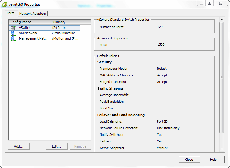 Configuration list. VSWITCH.