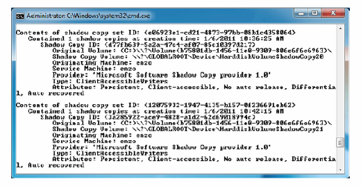 Figure 3.4: Sample output of the vssadmin command.