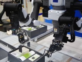 Robots neatly package products.