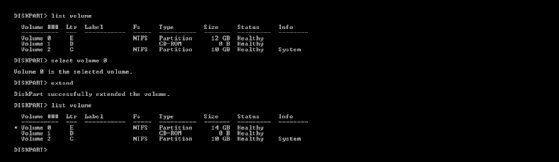 diskpart extend partition 