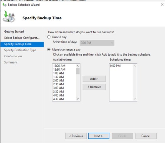 Screenshot of Windows Server Backup