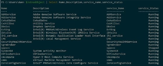 Output generated by Select-Object command.