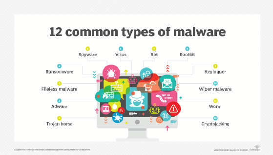 Graphic displaying 12 types of malware.