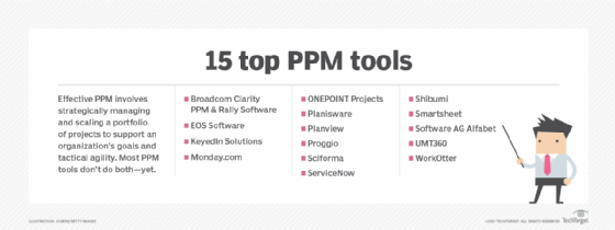 An infographic listing the 15 best portfolio management software and tools available in 2023