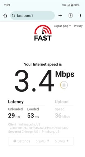 5G phone internet speed screenshot