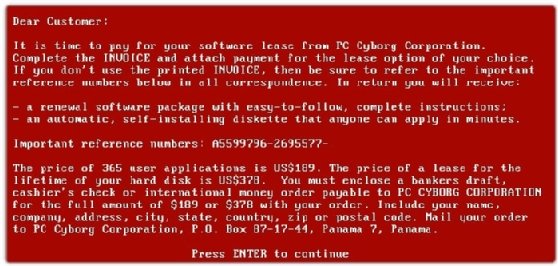 Screenshot of AIDS Trojan ransom note