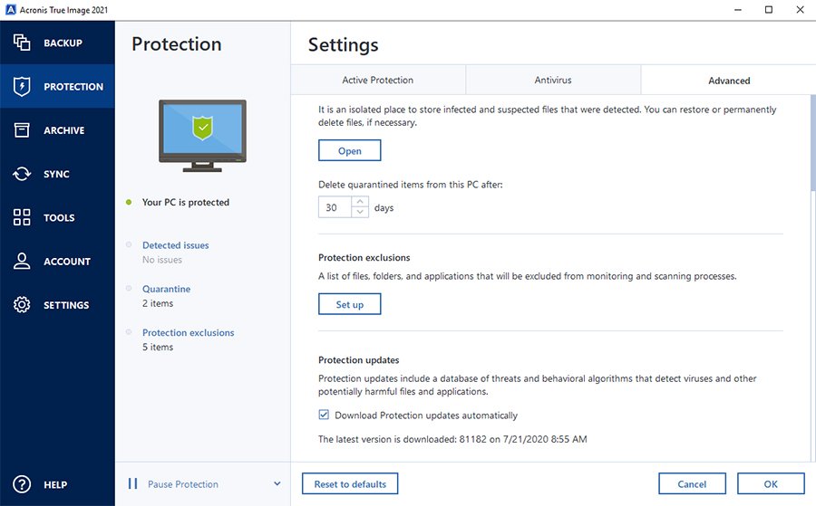 antivirus messing up acronis true image