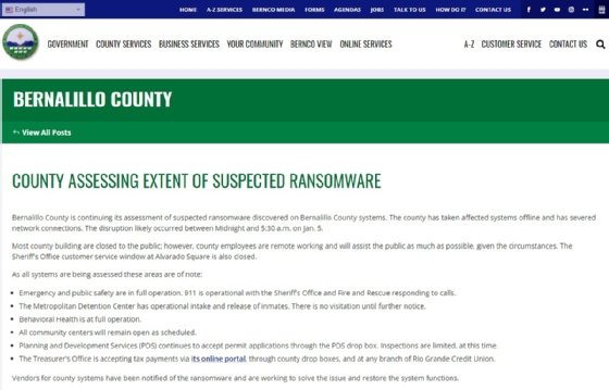 Bernalillo County, ransomware