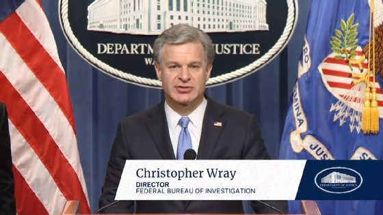 Photo of FBI Director Christopher Wray speaking about Cyclops Blink