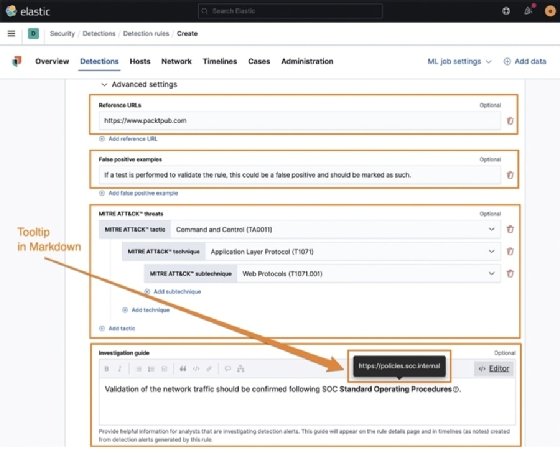 Screenshot of Elastic Stack Security app Detection rule advanced settings