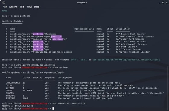 Captura de tela da configuração de RHOSTS no Metasploit
