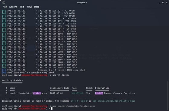 Captura de tela de como encontrar exploits no Metasploit