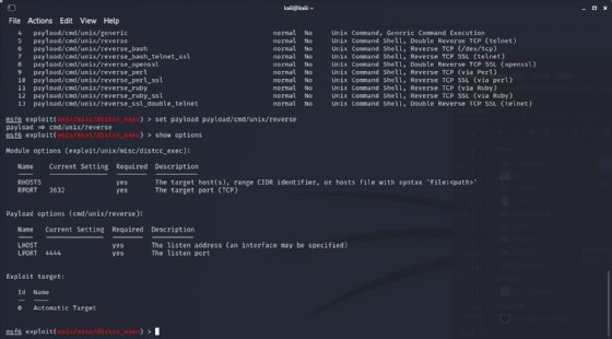 Captura de tela da configuração de LHOST no Metasploit